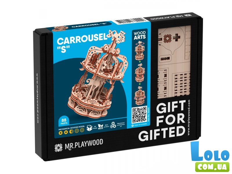 Деревянный механический конструктор Карусель S, MR.PLAYWOOD (10404), 88 дет.