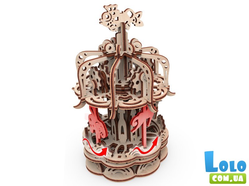 Деревянный механический конструктор Карусель S, MR.PLAYWOOD (10404), 88 дет.