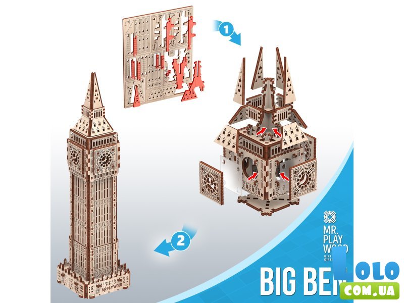 Деревянный механический конструктор Биг-Бен, MR.PLAYWOOD (10407), 215 дет.