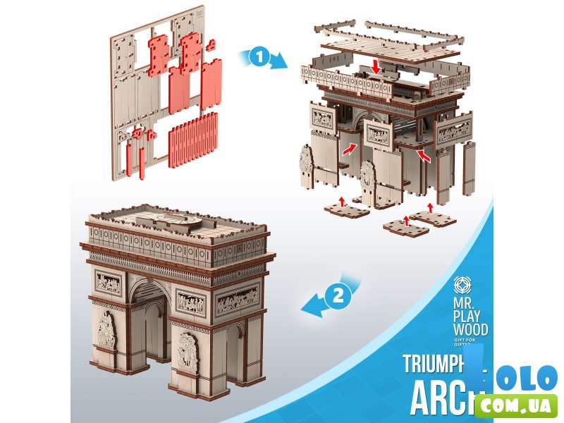Деревянный механический конструктор Триумфальная арка, MR.PLAYWOOD (10408), 96 дет.
