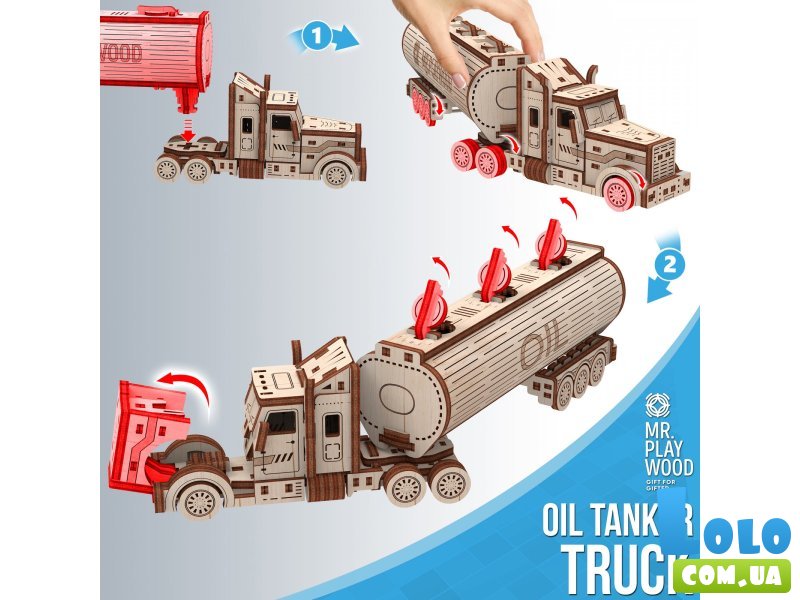 Деревянный механический 3D конструктор Бензовоз, MR.PLAYWOOD (10108), 106 дет.