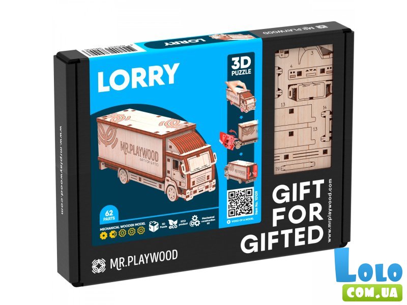 Деревянный механический 3D конструктор Грузовик, MR.PLAYWOOD (10109), 42 дет.