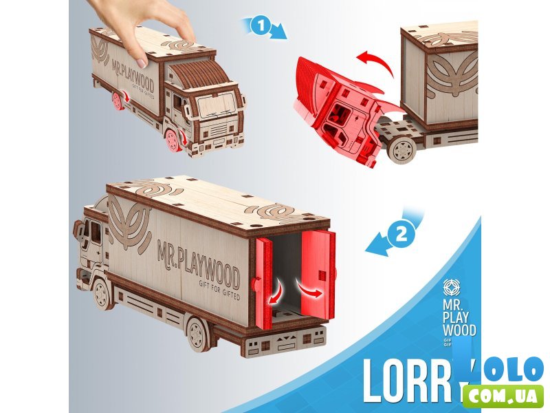 Деревянный механический 3D конструктор Грузовик, MR.PLAYWOOD (10109), 42 дет.