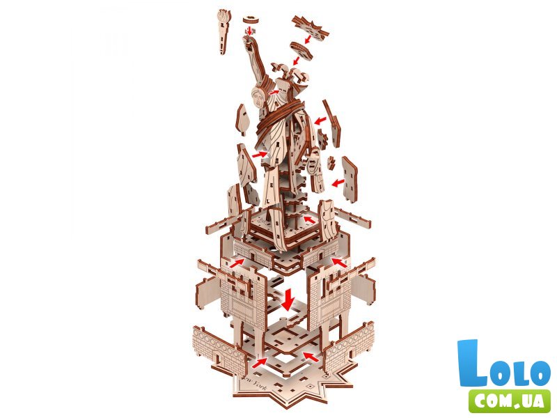 Деревянный механический конструктор Статуя Свободы, MR.PLAYWOOD (10413), 109 дет.