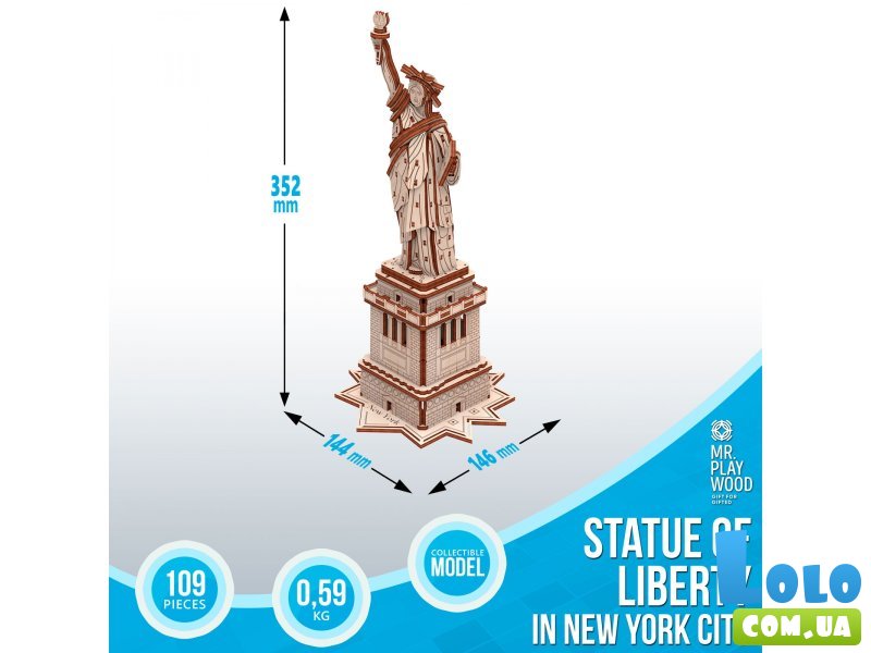 Деревянный механический конструктор Статуя Свободы, MR.PLAYWOOD (10413), 109 дет.