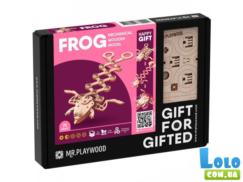 Деревянный механический 3D конструктор Лягушка, MR.PLAYWOOD (10501), 71 дет.