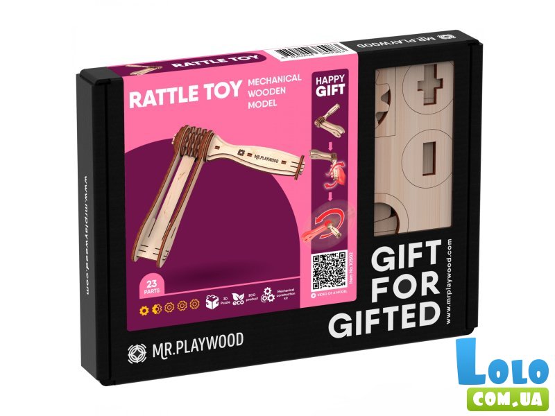 Деревянный механический 3D конструктор Трещотка, MR.PLAYWOOD (10502), 23 дет.