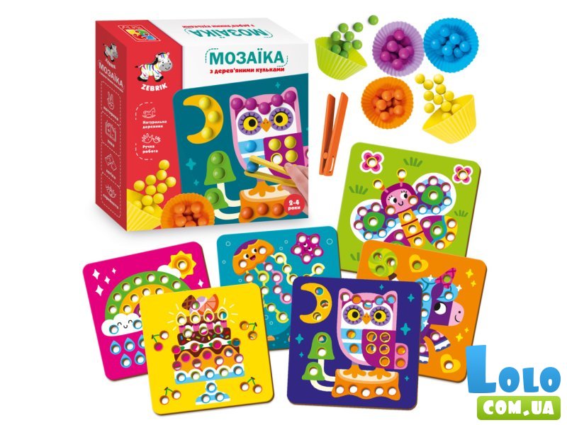 Мозаика с деревянными шариками Дополни картинку, Vladi Toys