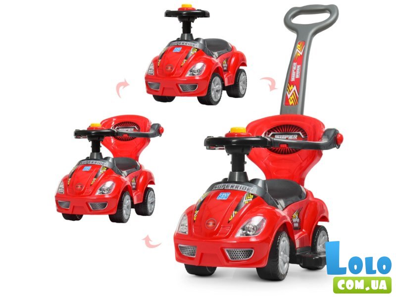 Автомобиль для прогулок – толокар с родительской ручкой, Bambi (красный)