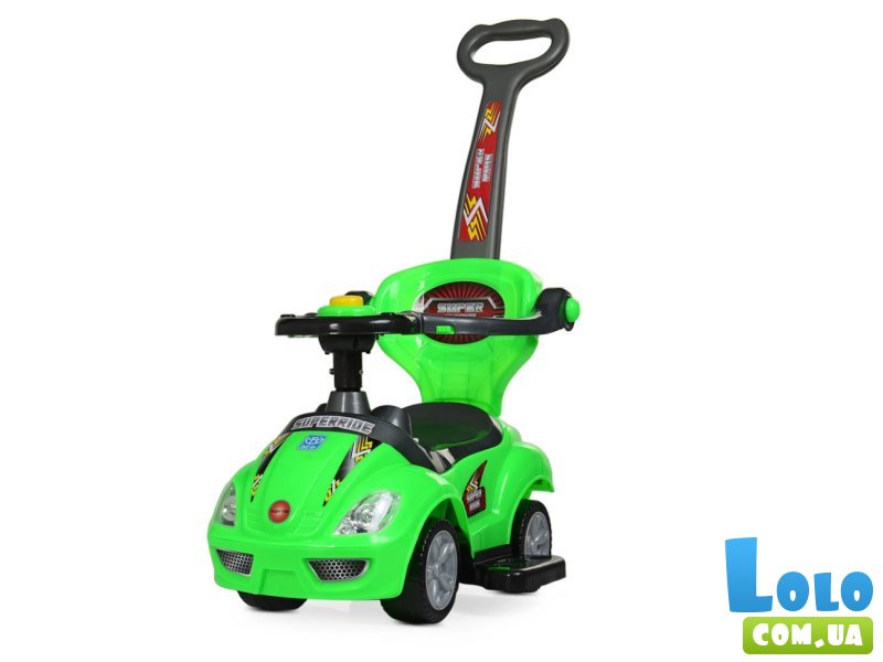 Автомобиль для прогулок – толокар с родительской ручкой, Bambi (зеленый)