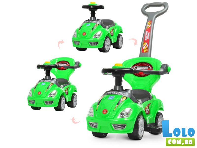 Автомобиль для прогулок – толокар с родительской ручкой, Bambi (зеленый)