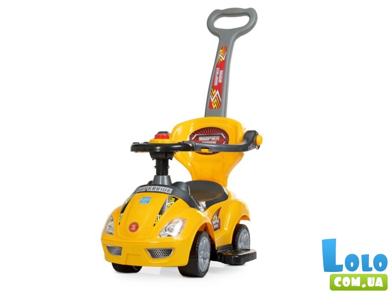 Автомобиль для прогулок – толокар с родительской ручкой, Bambi (желтый)