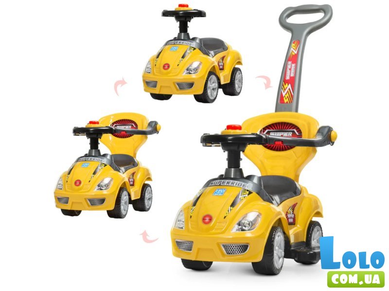 Автомобиль для прогулок – толокар с родительской ручкой, Bambi (желтый)