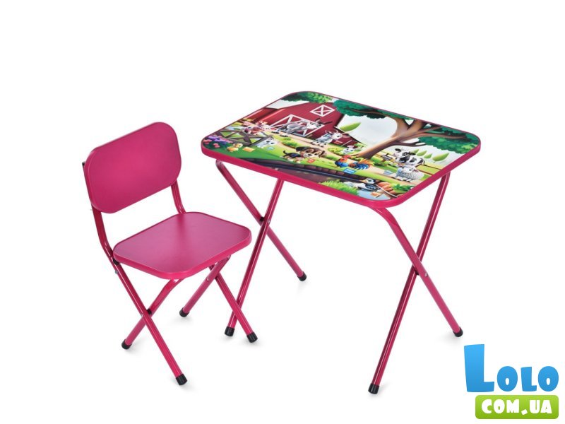 Столик со стулом Домашние животные, Bambi (малиновый)