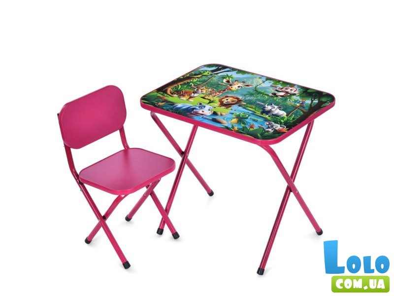 Детский столик со стулом Зверюшки, Bambi (малиновый)