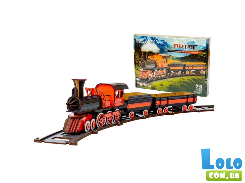 Деревянный 3D конструктор Поезд, PuzzleOk (Puz-00924), 231 дет.