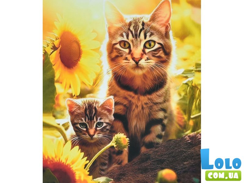 Алмазная мозаика Мама и котик среди подсолнухов, Strateg (40х50 см)