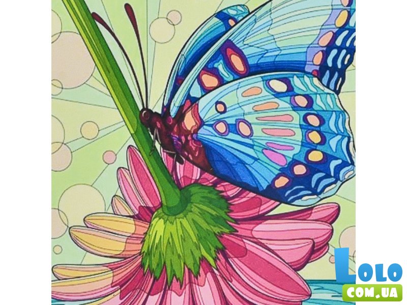 Алмазная мозаика Бабочка на розовом цветке, Strateg (30х30 см)