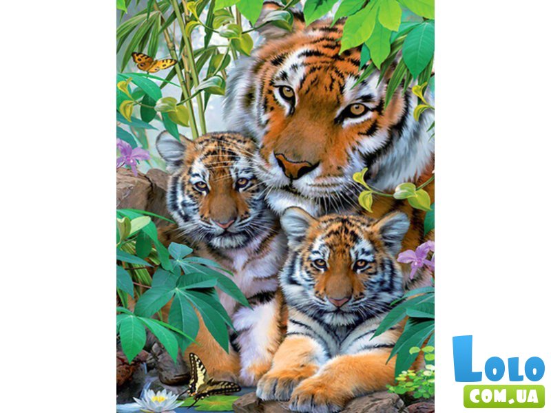 Алмазная мозаика Тигр с тигрятами, Strateg (40х50 см)