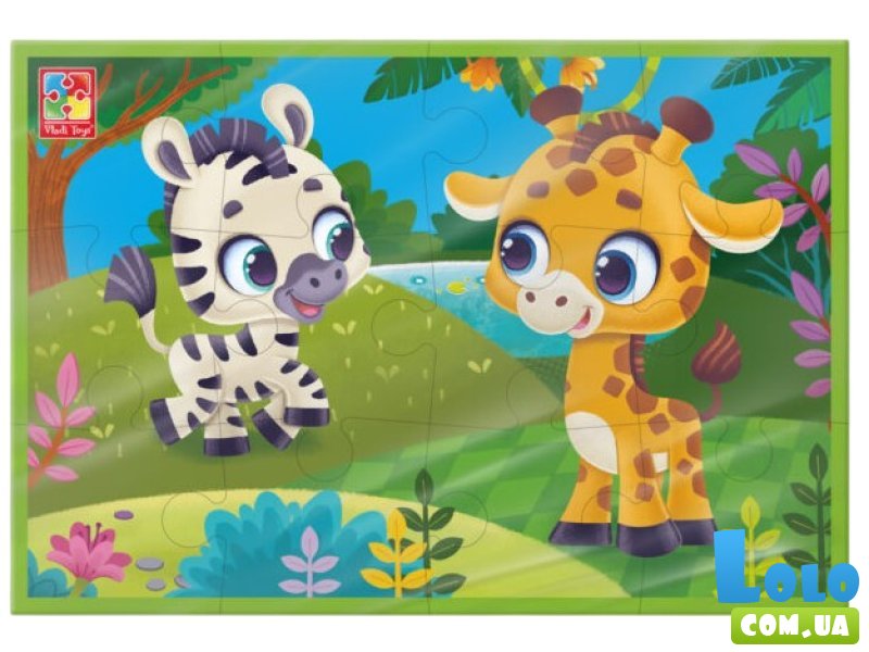 Пазлы мягкие Зебра и жираф, Vladi Toys, 12 эл.