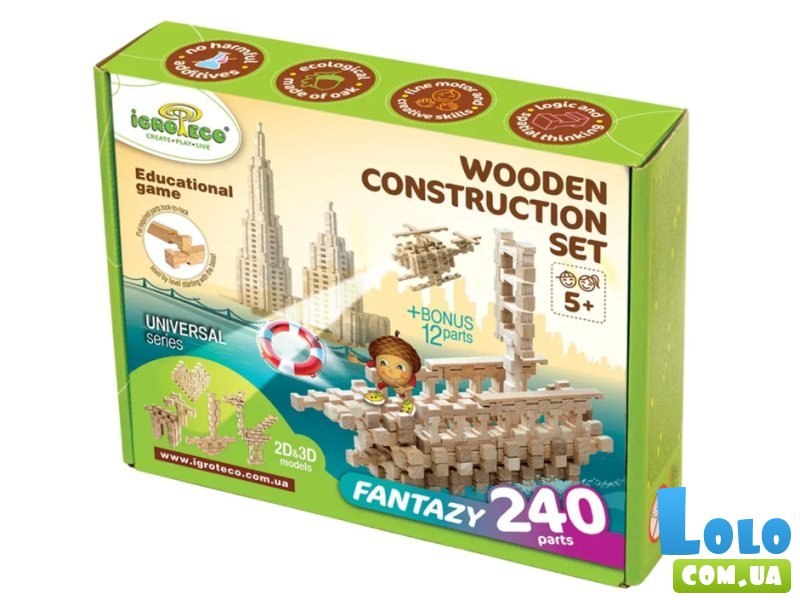 Деревянный конструктор Фантазия (900033), Igroteco, 240 дет.