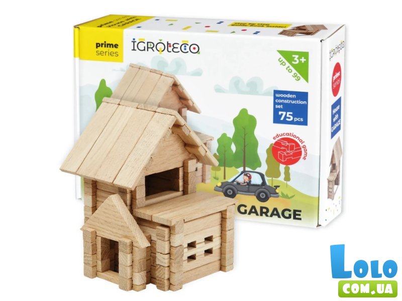 Деревянный конструктор Домик с гаражом (900118), Igroteco, 75 дет.