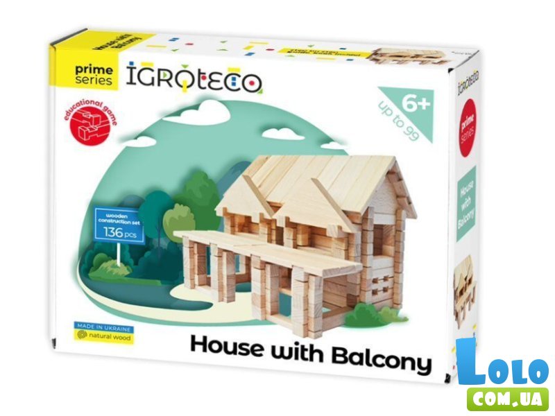 Деревянный конструктор Домик с балконом (900248), Igroteco, 136 дет.