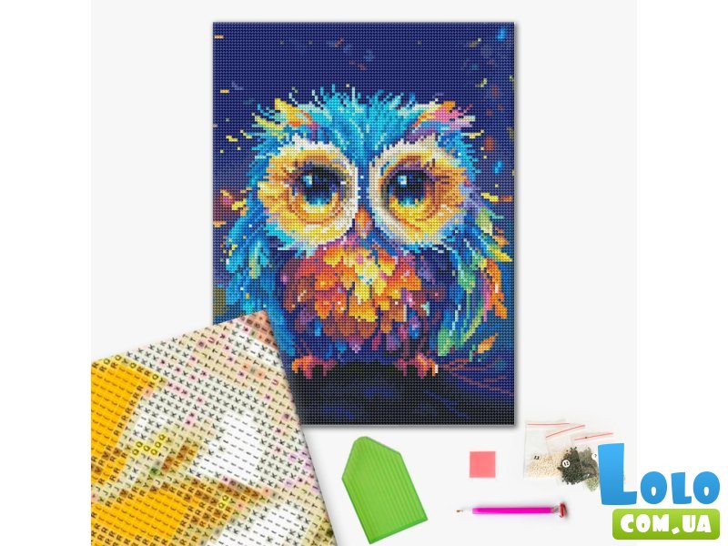 Алмазная мозаика Цветная сова, Brushme (30х40 см)