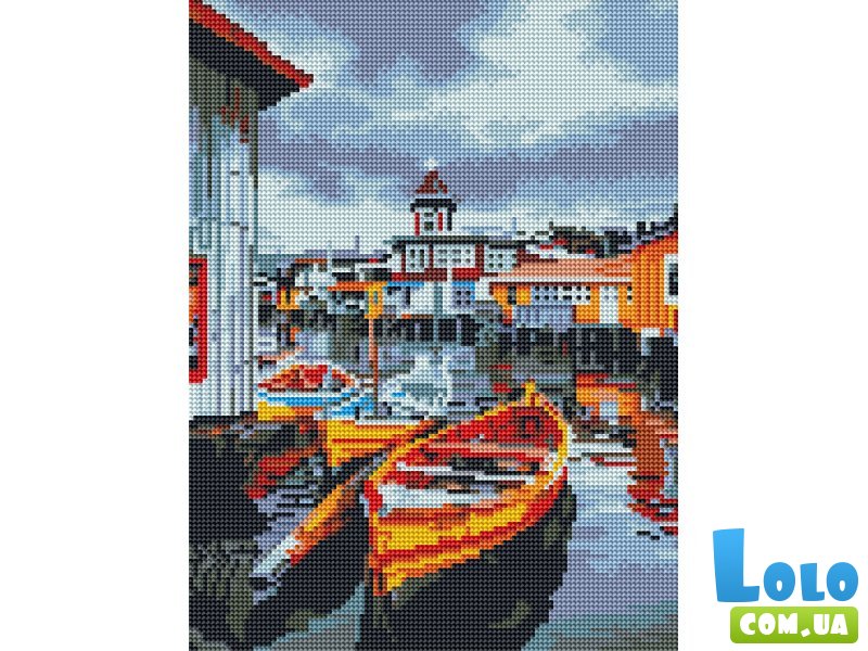 Алмазная мозаика Лодка возле городка, Brushme (30х40 см)