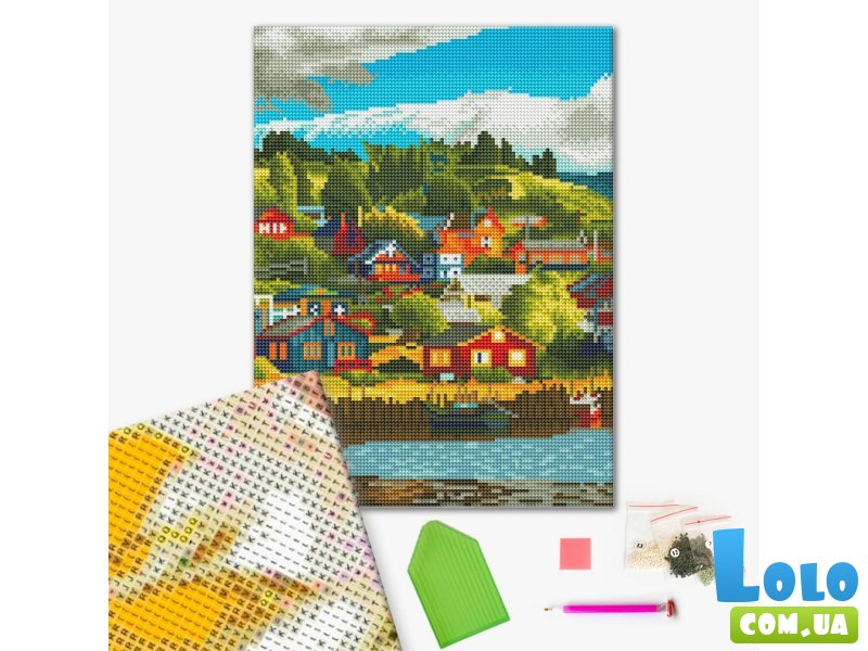 Алмазная мозаика Поселок у озера, Brushme (30х40 см)