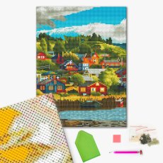 Алмазная мозаика Поселок у озера, Brushme (30х40 см)