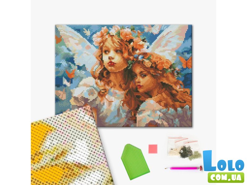 Алмазная мозаика Ангелы в цветочных венках, Brushme (30х40 см)