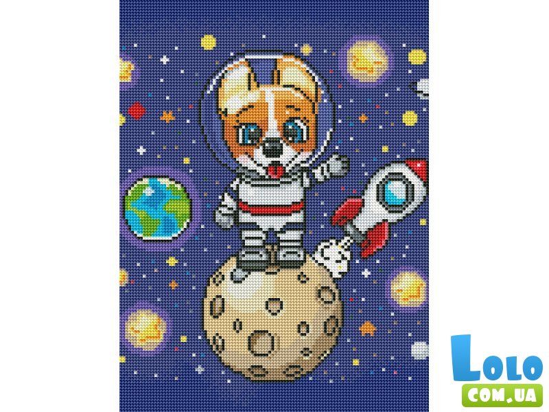 Алмазная мозаика Корги в космосе, Brushme (30х40 см)