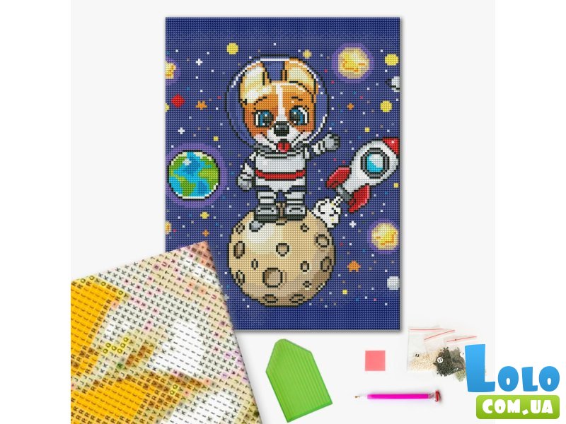 Алмазная мозаика Корги в космосе, Brushme (30х40 см)