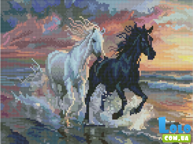 Алмазная мозаика Лошади на побережье, Brushme (30х40 см)