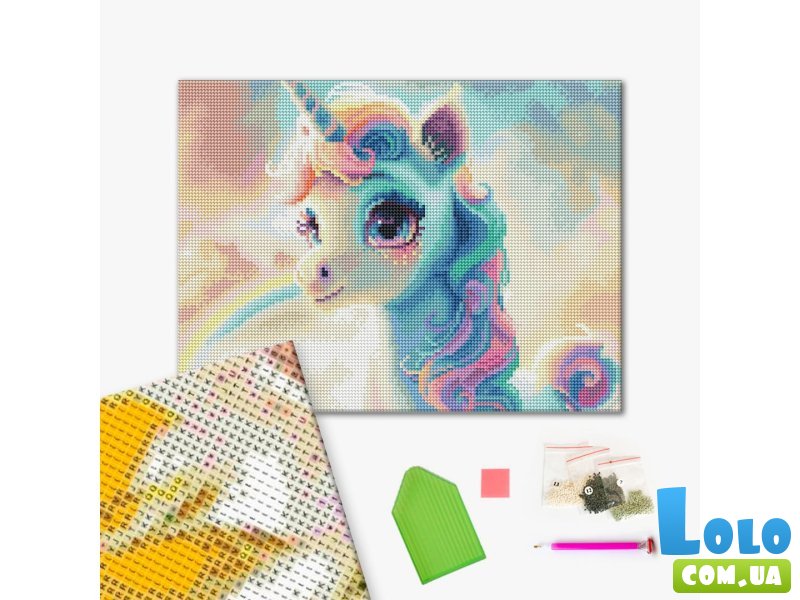 Алмазная мозаика Цветной единорог, Brushme (30х40 см)