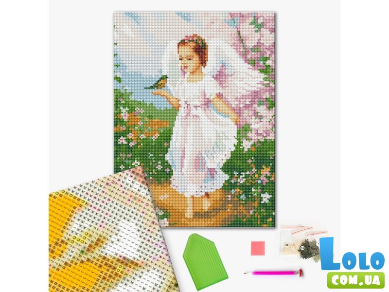 Алмазная мозаика Ангелочек с птичкой, Brushme (30х40 см)