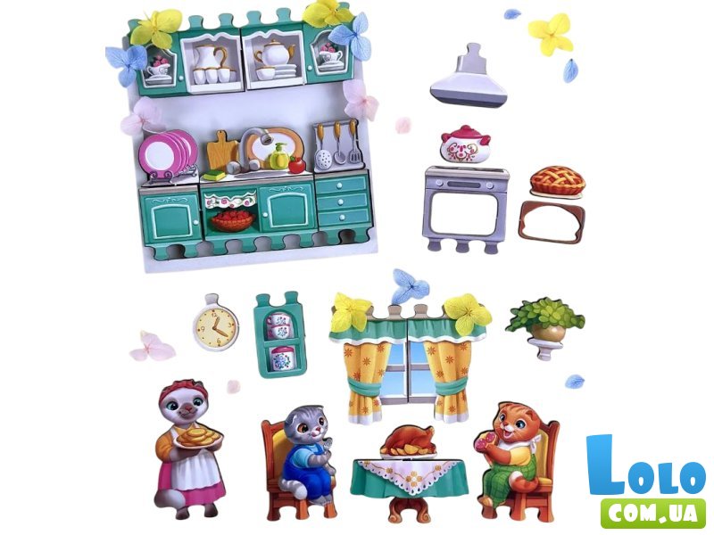 Деревянные пазлы-вкладыши Кошачий дом, Ubee, 95 эл.