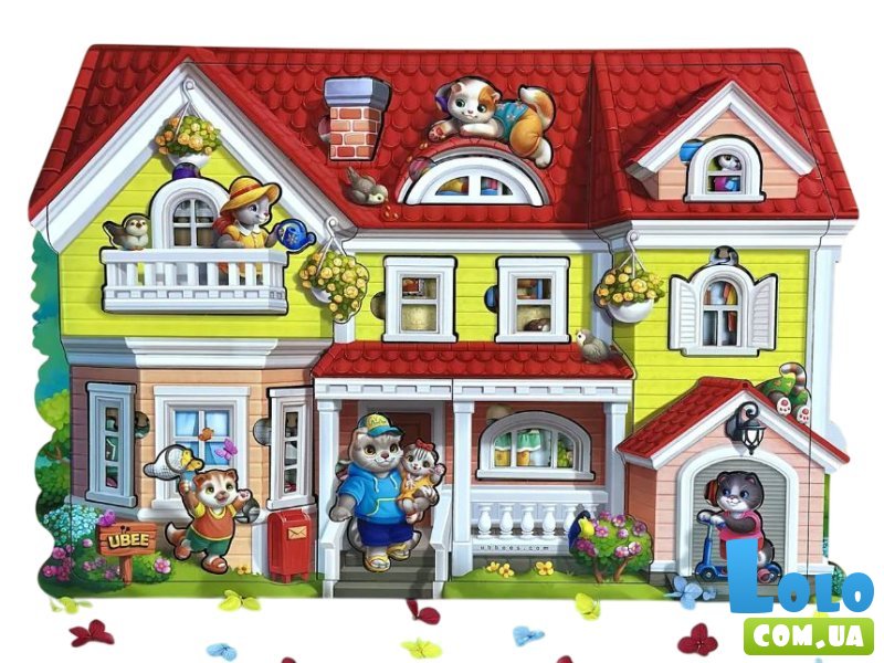 Деревянные пазлы-вкладыши Кошачий дом, Ubee, 95 эл.