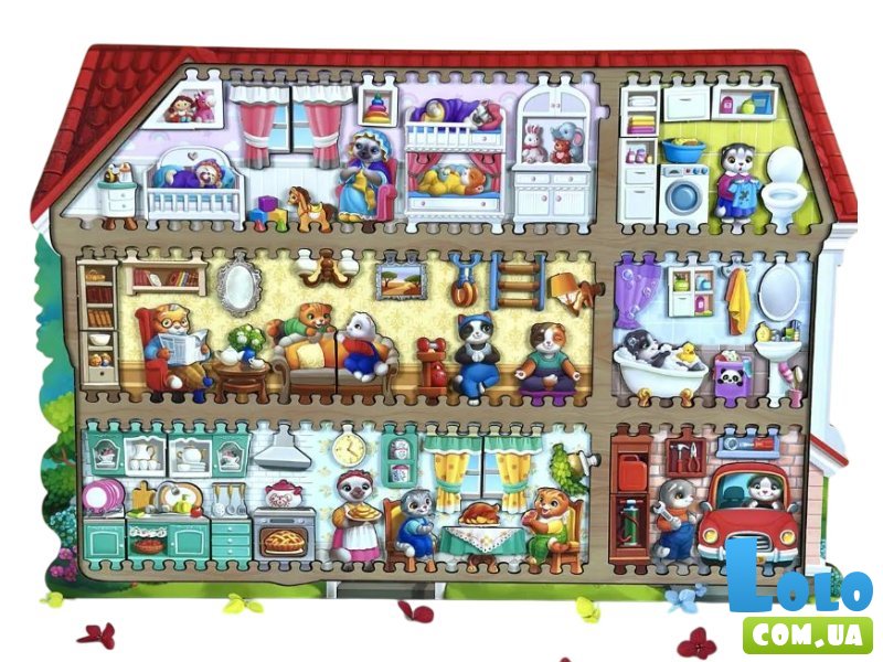 Деревянные пазлы-вкладыши Кошачий дом, Ubee, 95 эл.