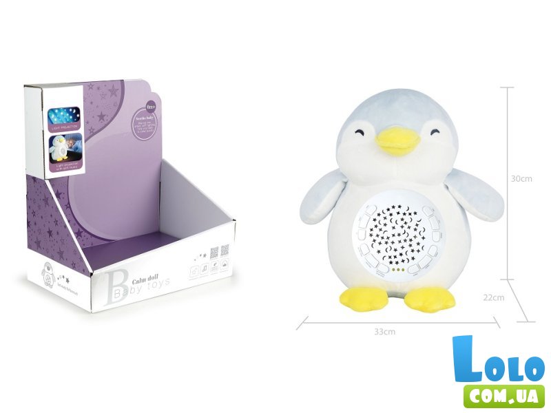 Мягкая интерактивная игрушка-ночник с проектором Пингвин, Funmuch