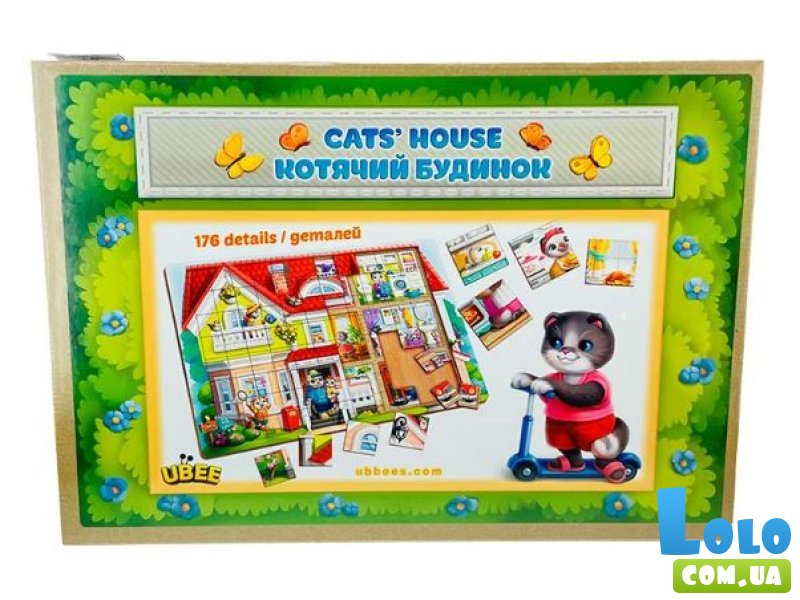 Деревянный пазл-вкладыш Кошачий дом, Ubee