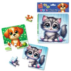 Пазлы мягкие Котик и собачка, Vladi Toys, 2 пазлы 9 и 16 эл.