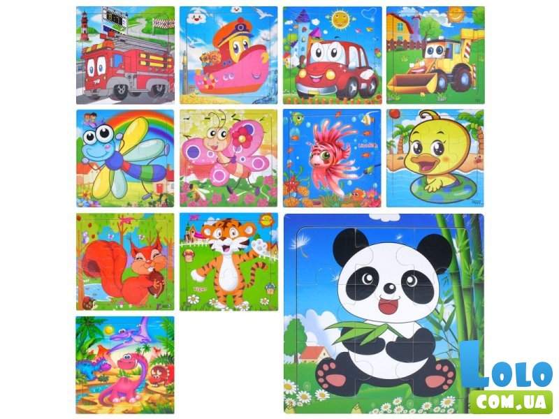 Пазлы деревянные, 9 эл., (в ассортименте)