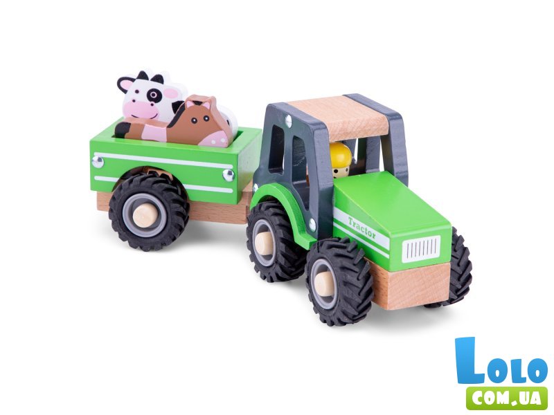 Деревянный трактор с прицепом и фигурками, New Classic Toys