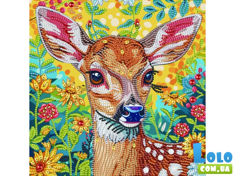 Алмазная мозаика Олененок в цветах, Brushme (25х25 см)