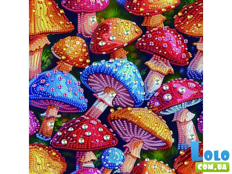 Алмазная мозаика Цветные мухоморы, Brushme (25х25 см)