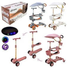 Самокат детский трехколесный с родительской ручкой и крышей (в ассортименте)