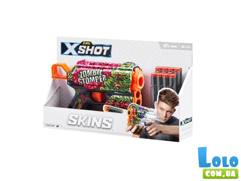 Скорострельный бластер X-Shot Skins Flux Zombie Stomper, Zuru