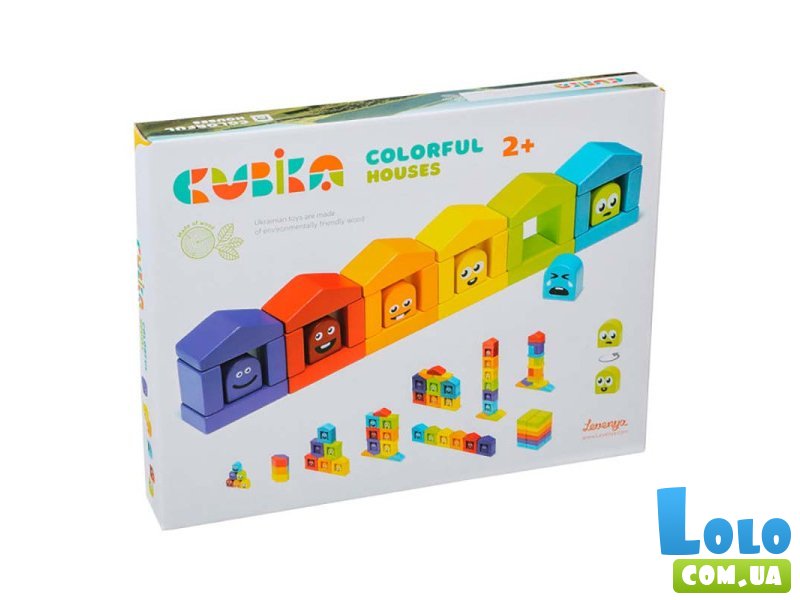 Конструктор деревянный Цветные домики, Cubika (15962), 30 дет.